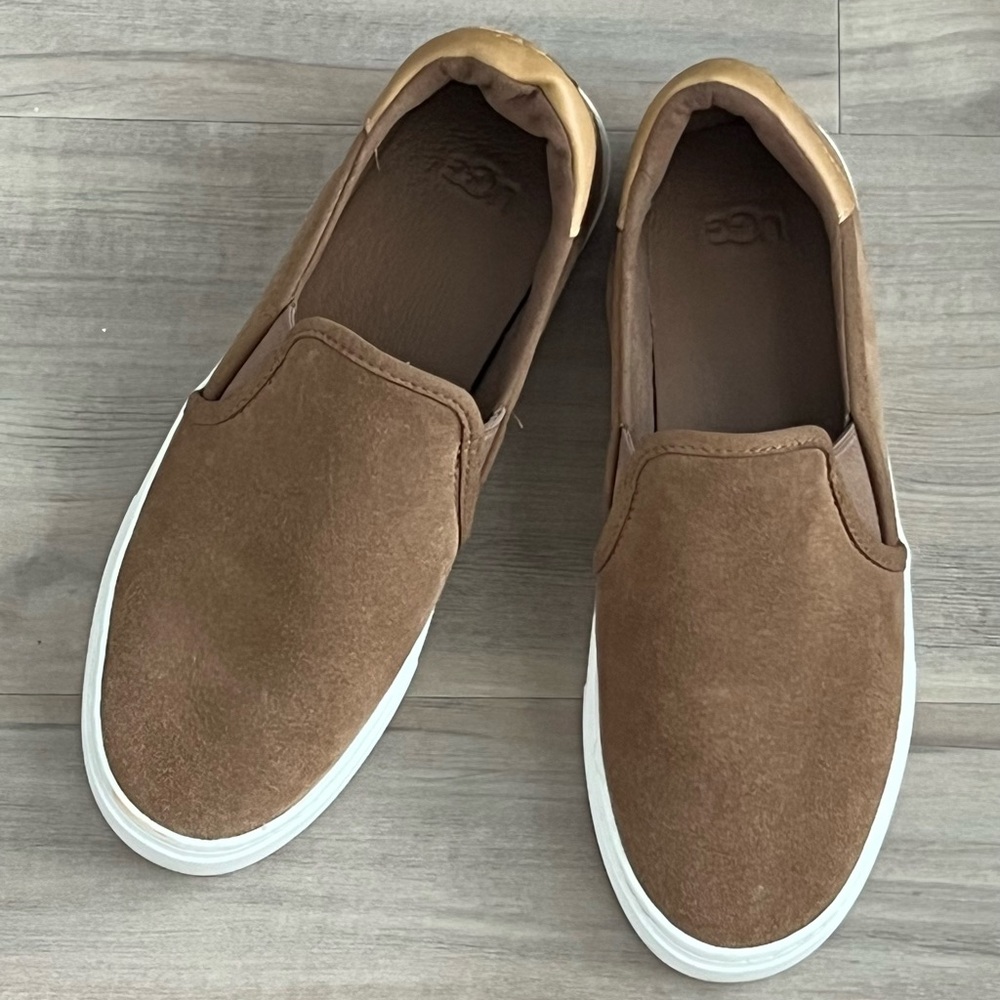 UGG Brown Suede Slip-On Sneakers with White Soles